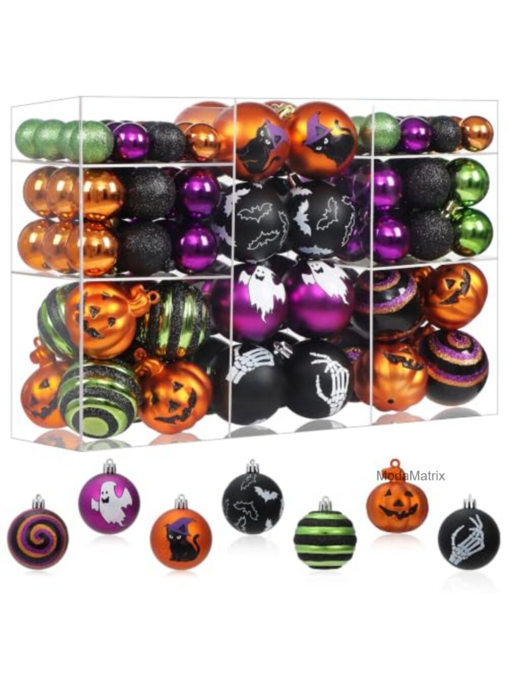 100Ct Shatterproof Halloween Ornament Set Plastic Tree Decor Hanging Baubles
